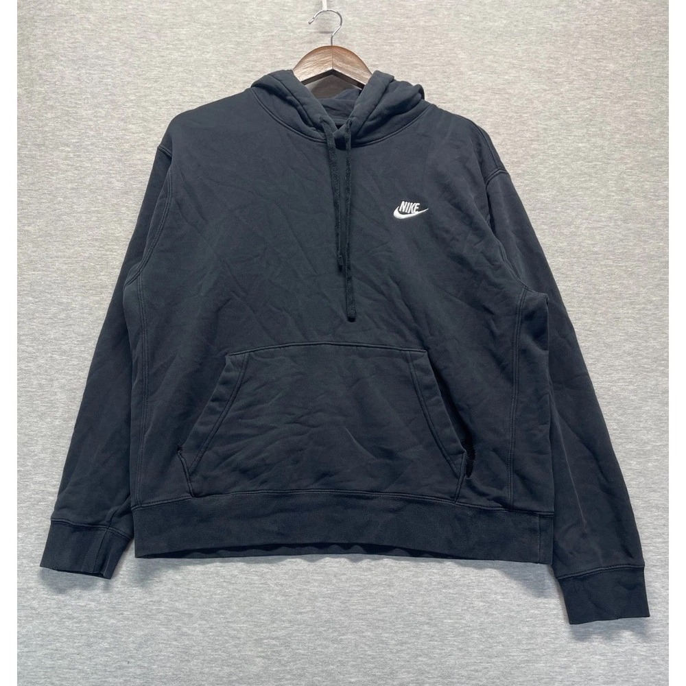 Nike Sportswear Club Pullover Fleece Hoodie Mens L Black Swoosh Logo Athleisure